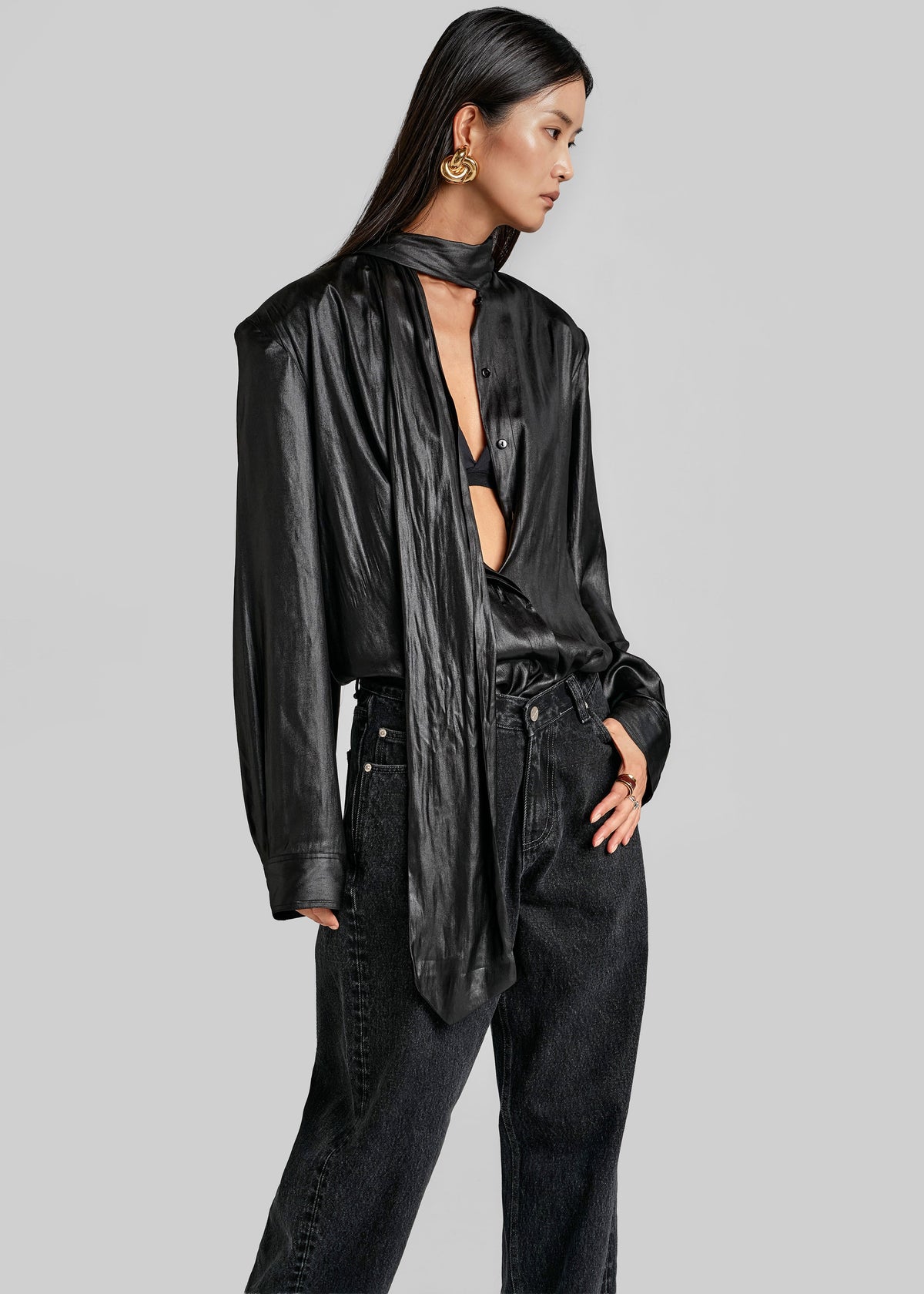 Mabillon Padded Lavalliere Blouse - Black – view 3 of 8