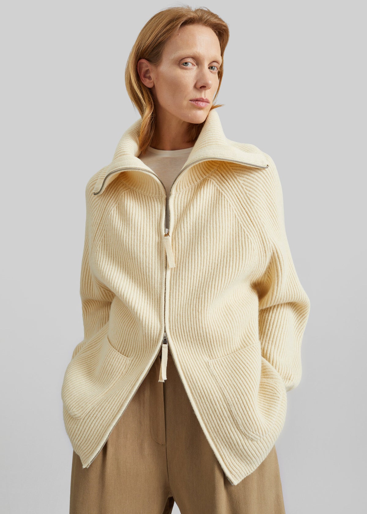 Malabry Knit Zip-Up Cardigan - Pale Yellow – view 2 of 7