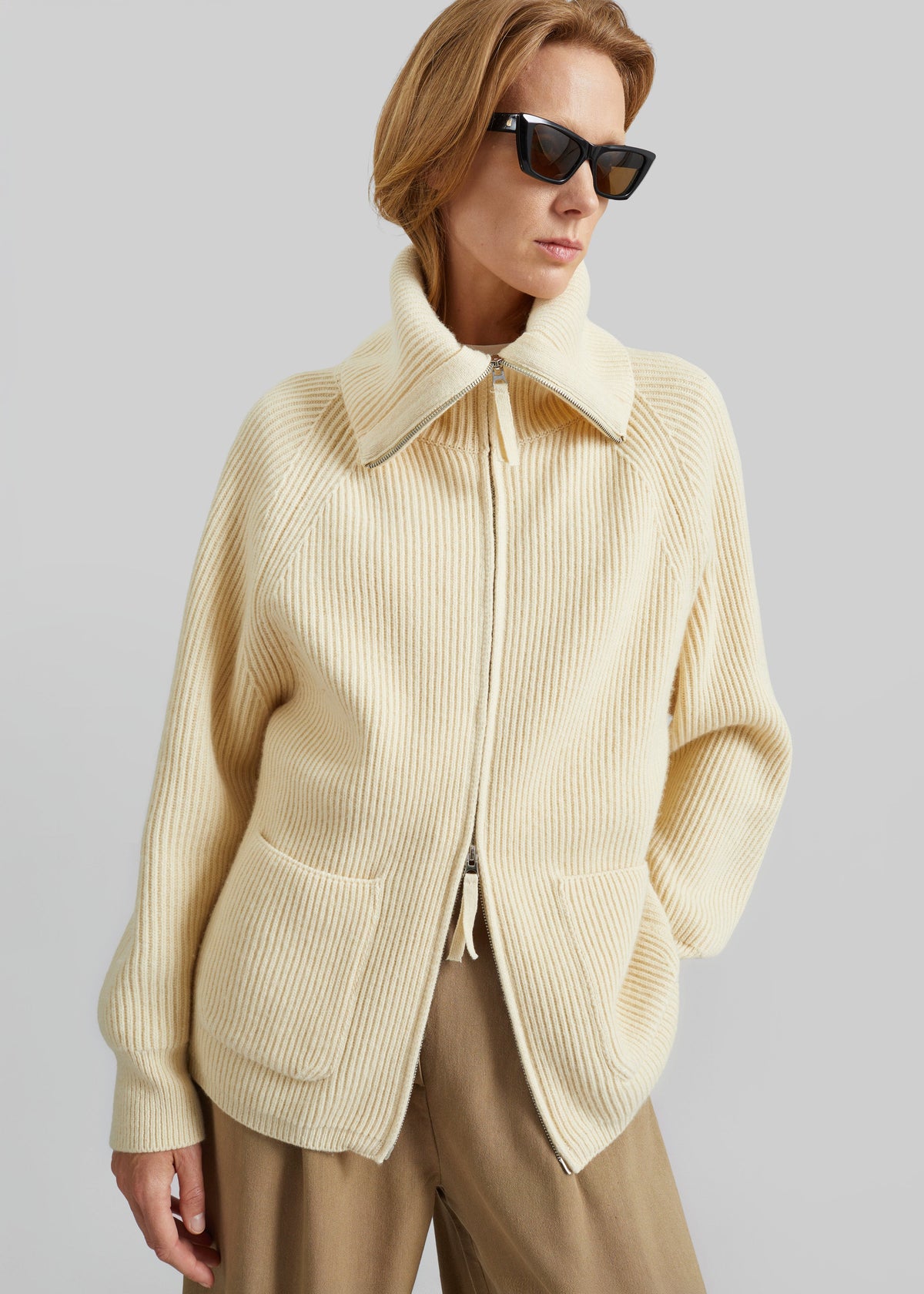 Malabry Knit Zip-Up Cardigan - Pale Yellow – view 5 of 7