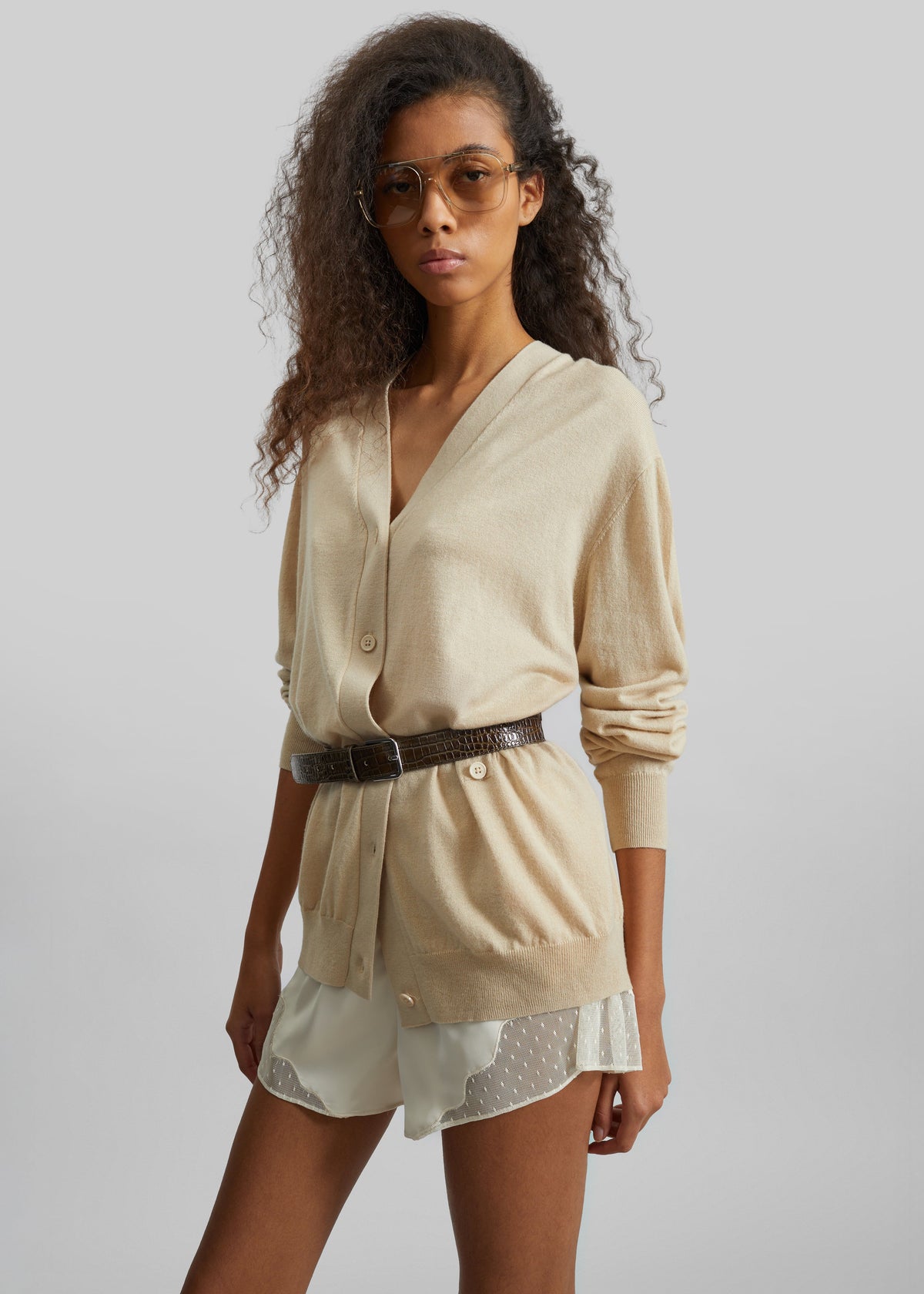 Malmo Satin Mini Shorts - Light Beige – view 4 of 5