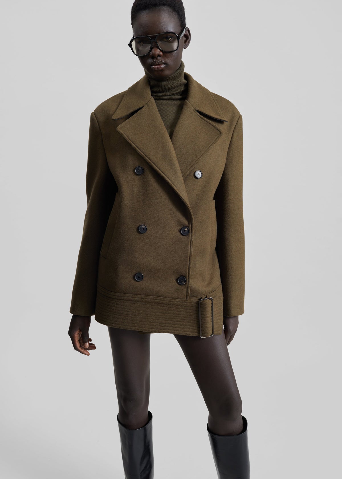 Manali Belted Peacoat - Olive Brown – view 1 of 9
