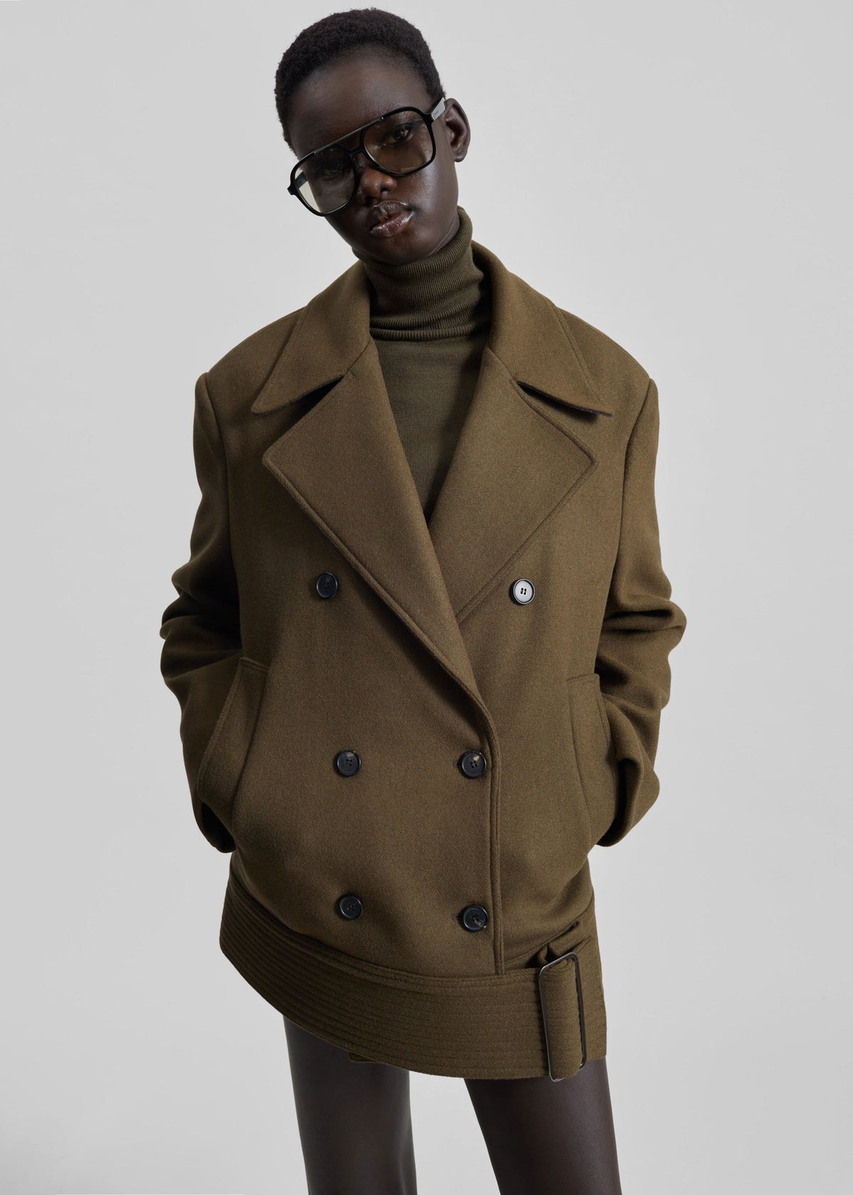 Manali Belted Peacoat - Olive Brown – view 6 of 9