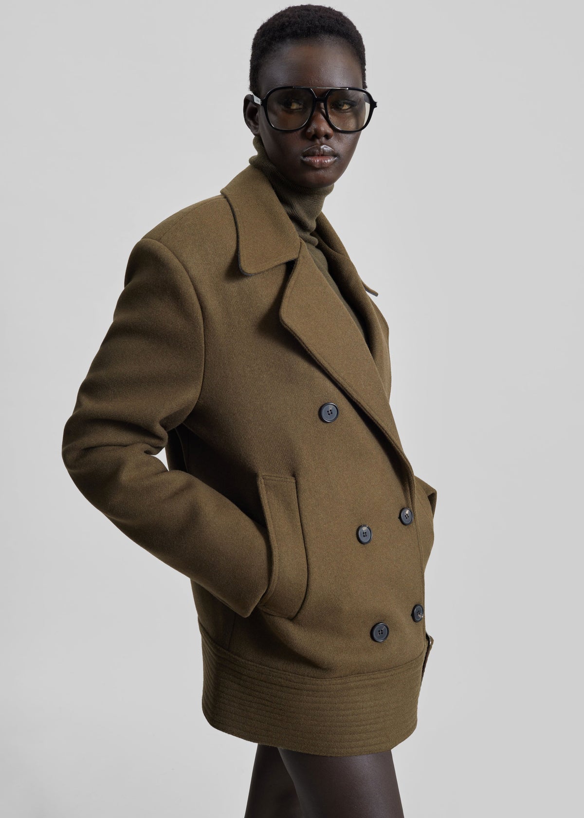 Manali Belted Peacoat - Olive Brown – view 5 of 9