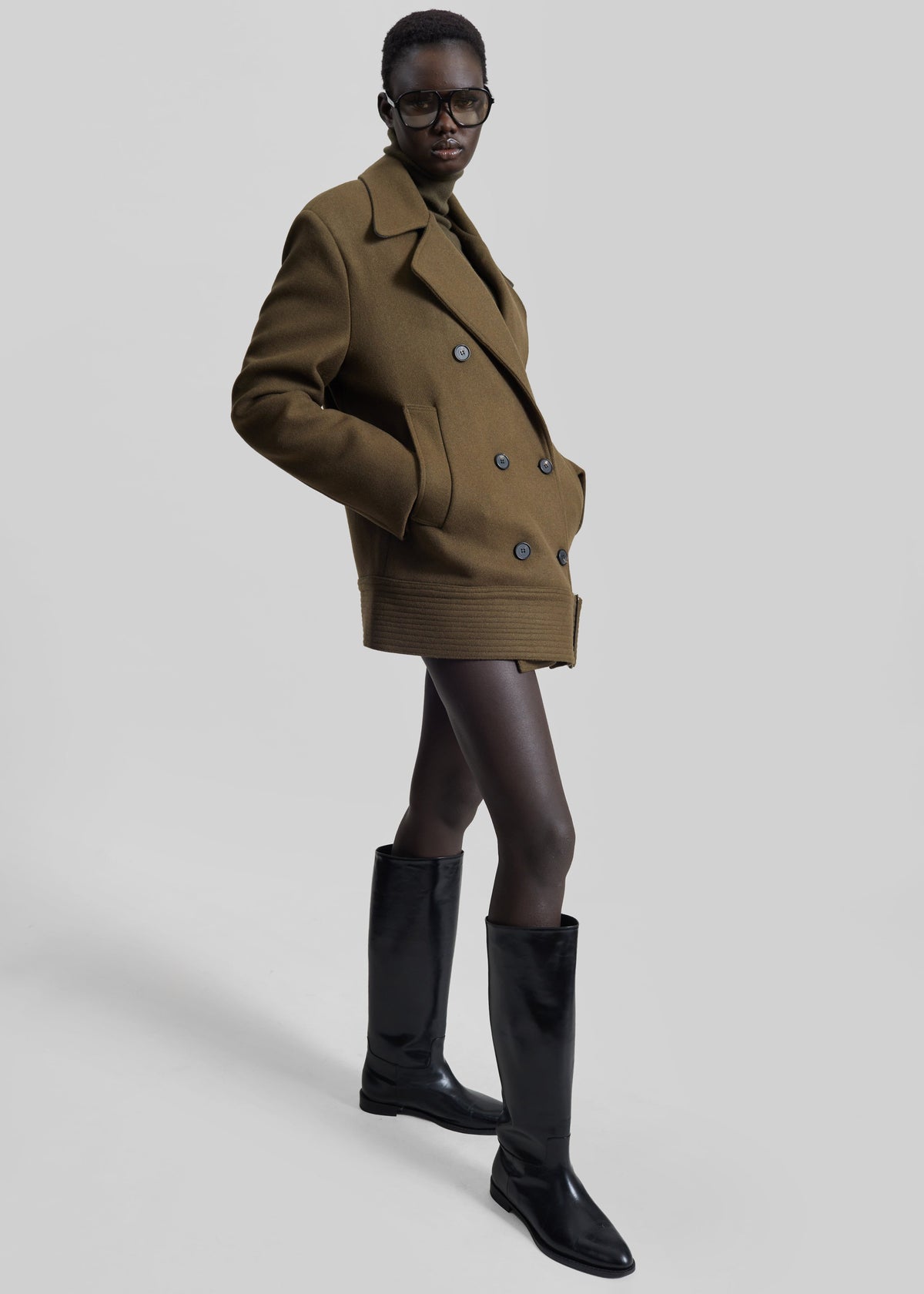 Manali Belted Peacoat - Olive Brown – view 3 of 9