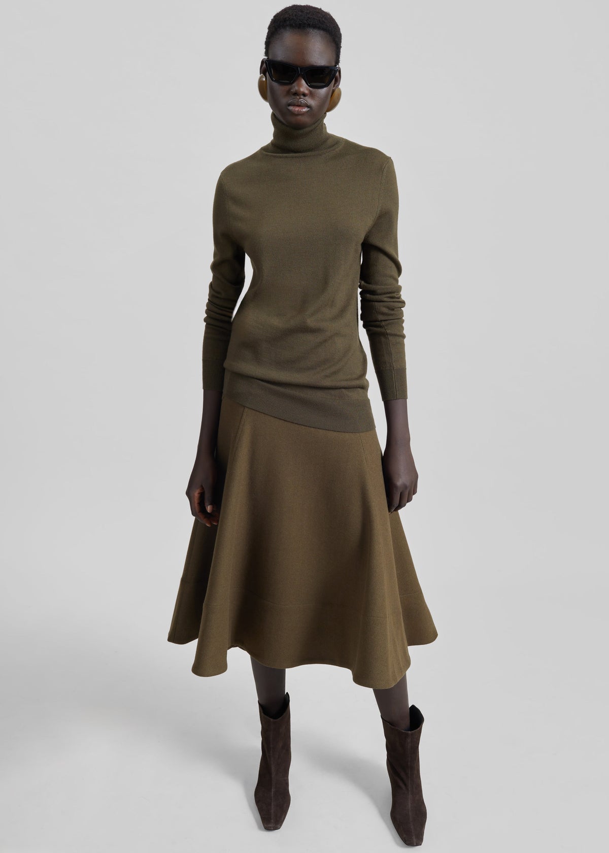 Manali Flared Midi Skirt - Olive Brown – view 1 of 11