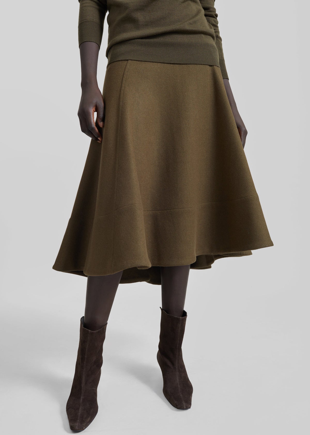 Manali Flared Midi Skirt - Olive Brown – view 2 of 11