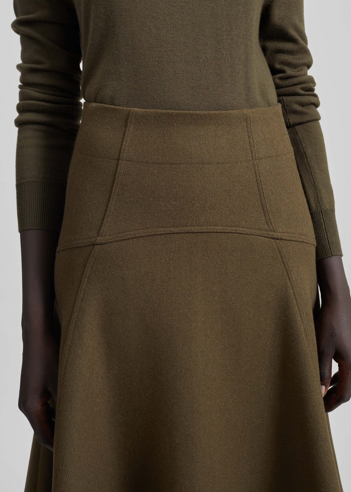 Manali Flared Midi Skirt - Olive Brown – view 3 of 11