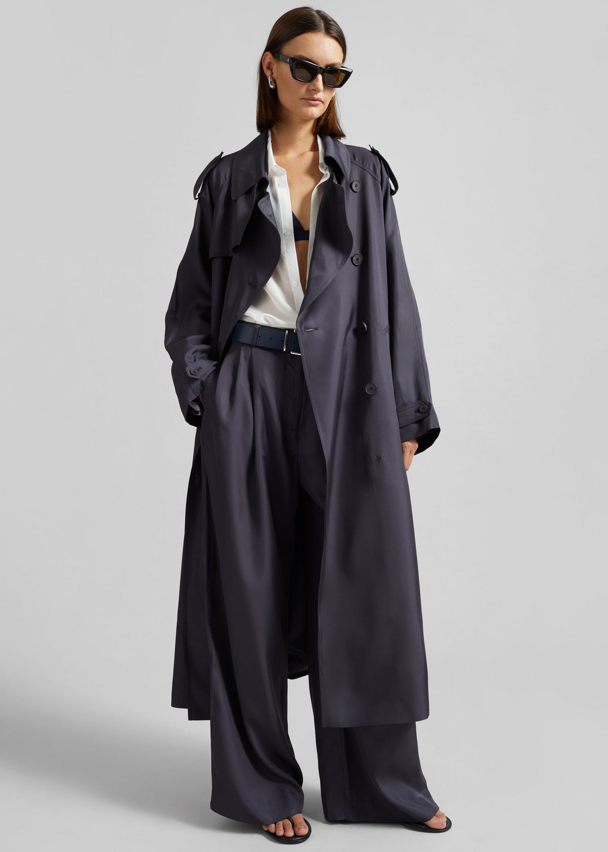 Marfa Pleated Silk Trousers - Storm Grey – view 3 of 7