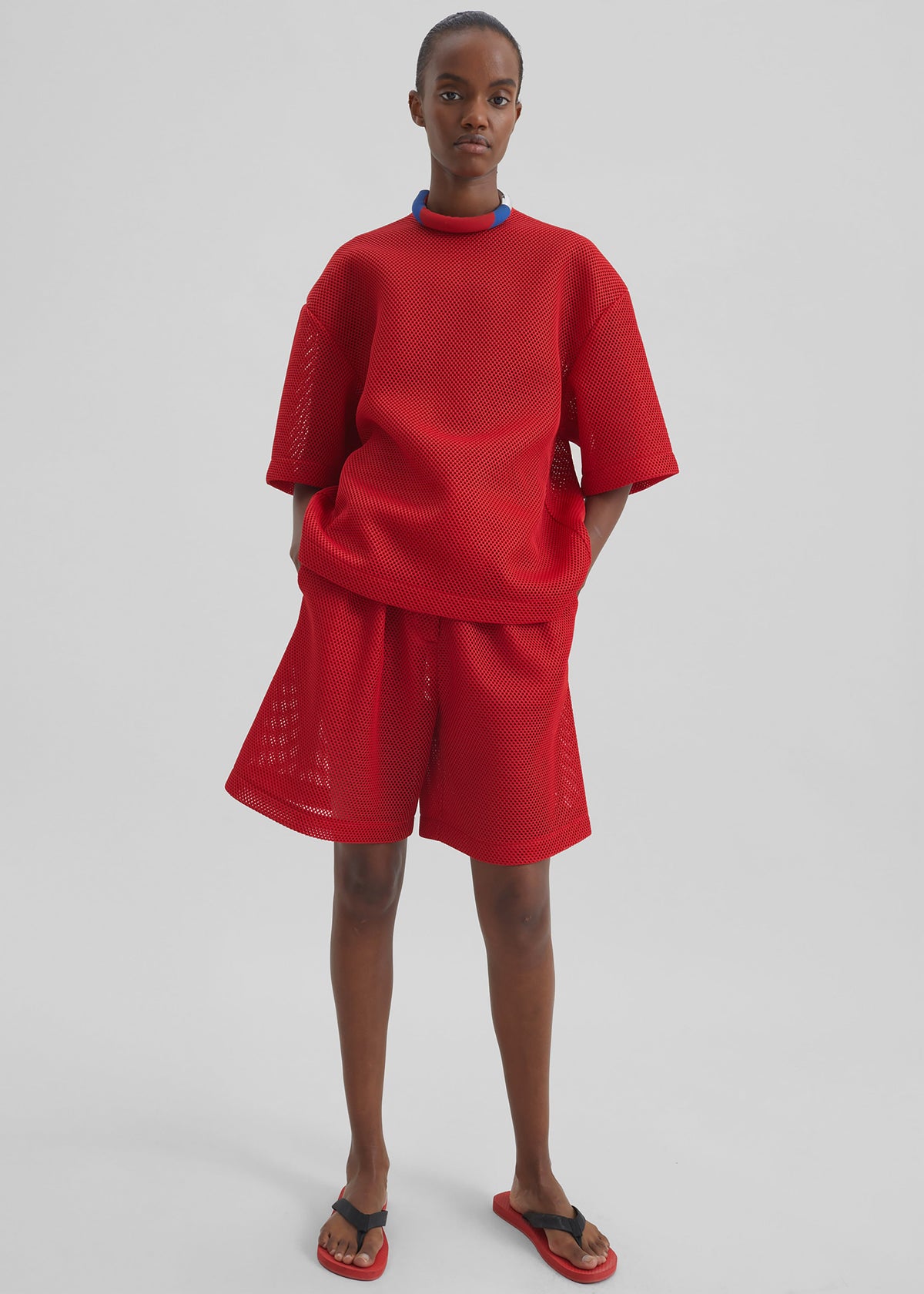 Marfa Mesh Pleated Bermuda Shorts - Red – view 4 of 11