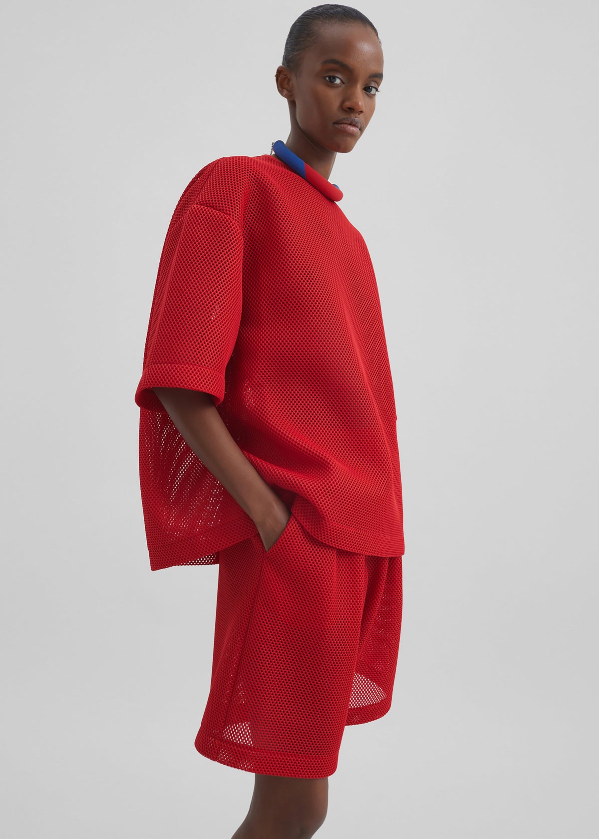 Marfa Mesh Pleated Bermuda Shorts - Red – view 9 of 11