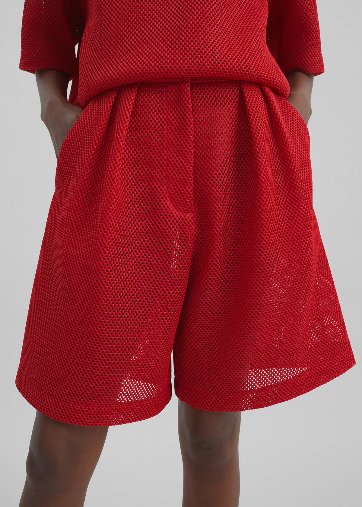 Marfa Mesh Pleated Bermuda Shorts - Red – view 3 of 11