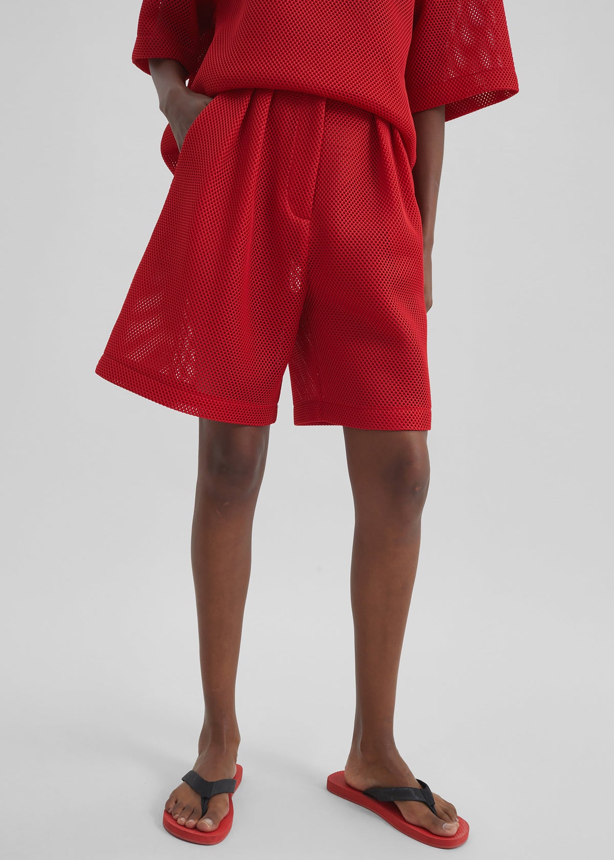 Marfa Mesh Pleated Bermuda Shorts - Red – view 7 of 11