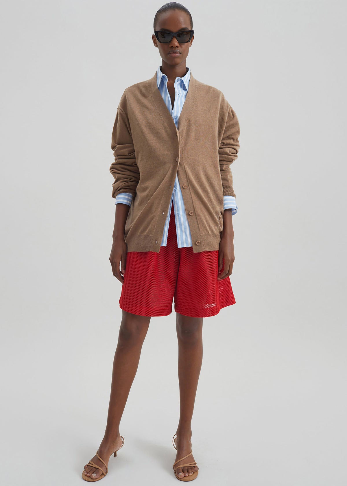 Marfa Mesh Pleated Bermuda Shorts - Red – view 1 of 11