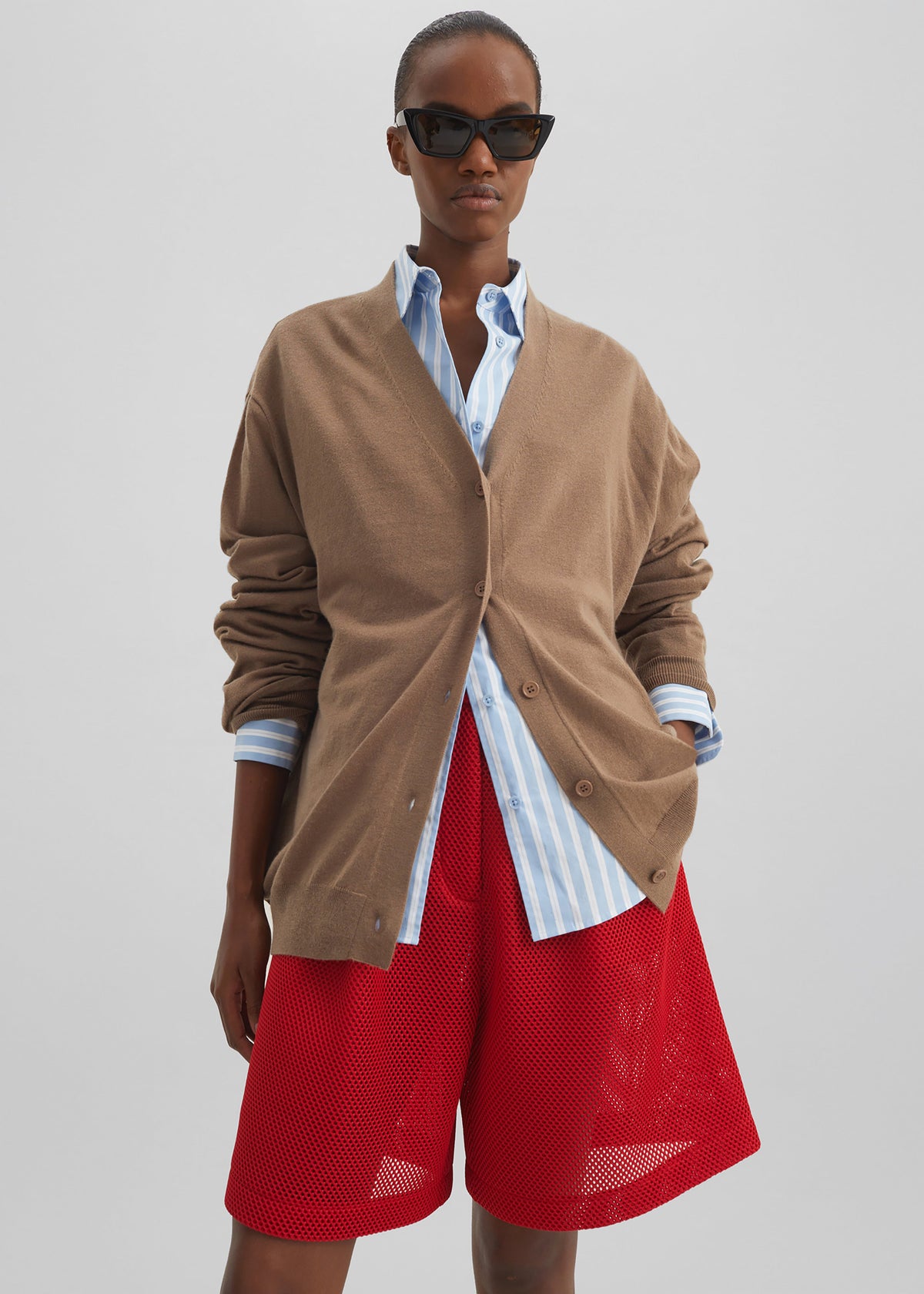 Marfa Mesh Pleated Bermuda Shorts - Red – view 5 of 11