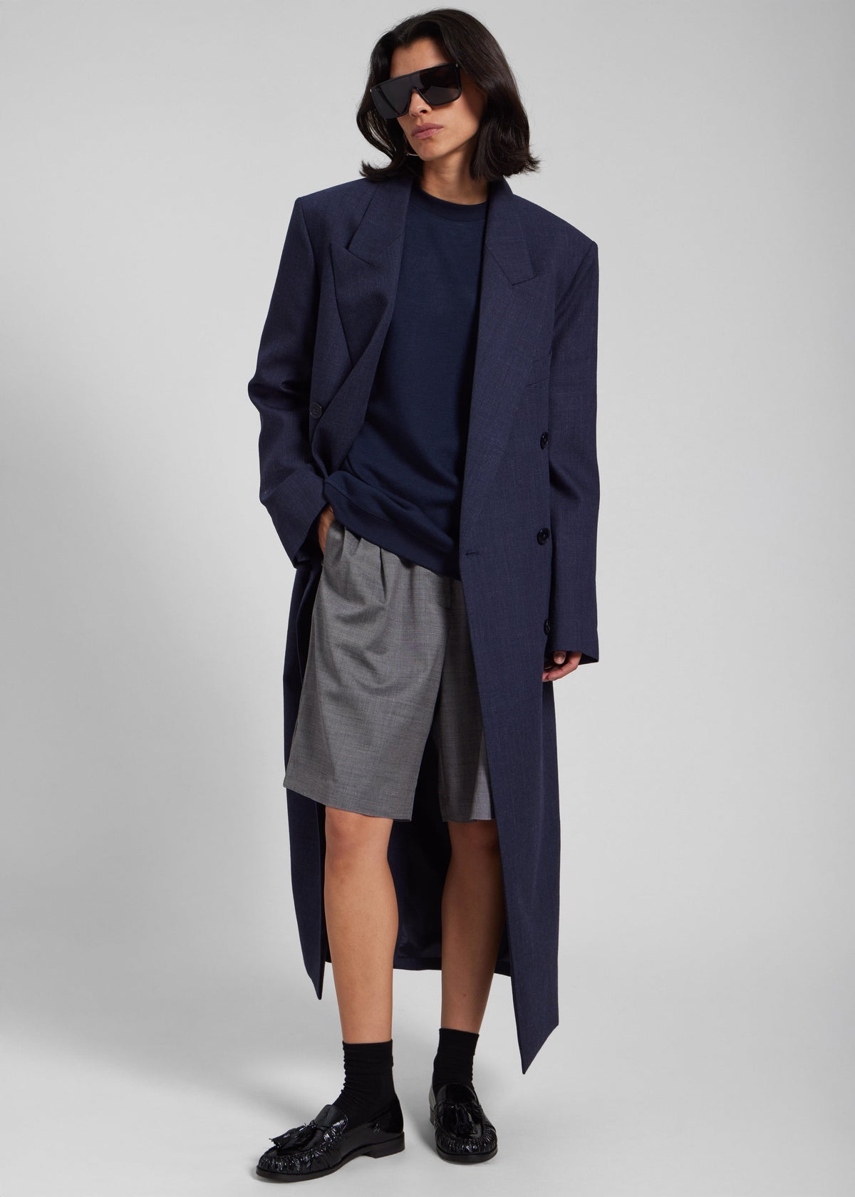 Marfa Pleated Bermuda Shorts - Grey Melange – view 3 of 10