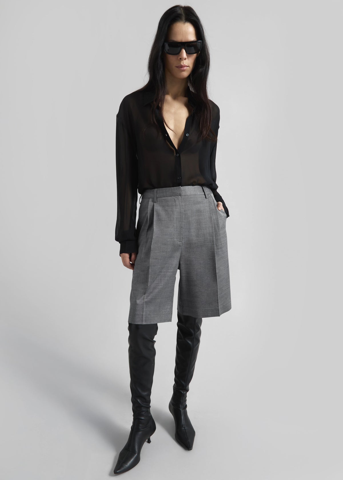 Marfa Pleated Bermuda Shorts - Grey Melange – view 6 of 10
