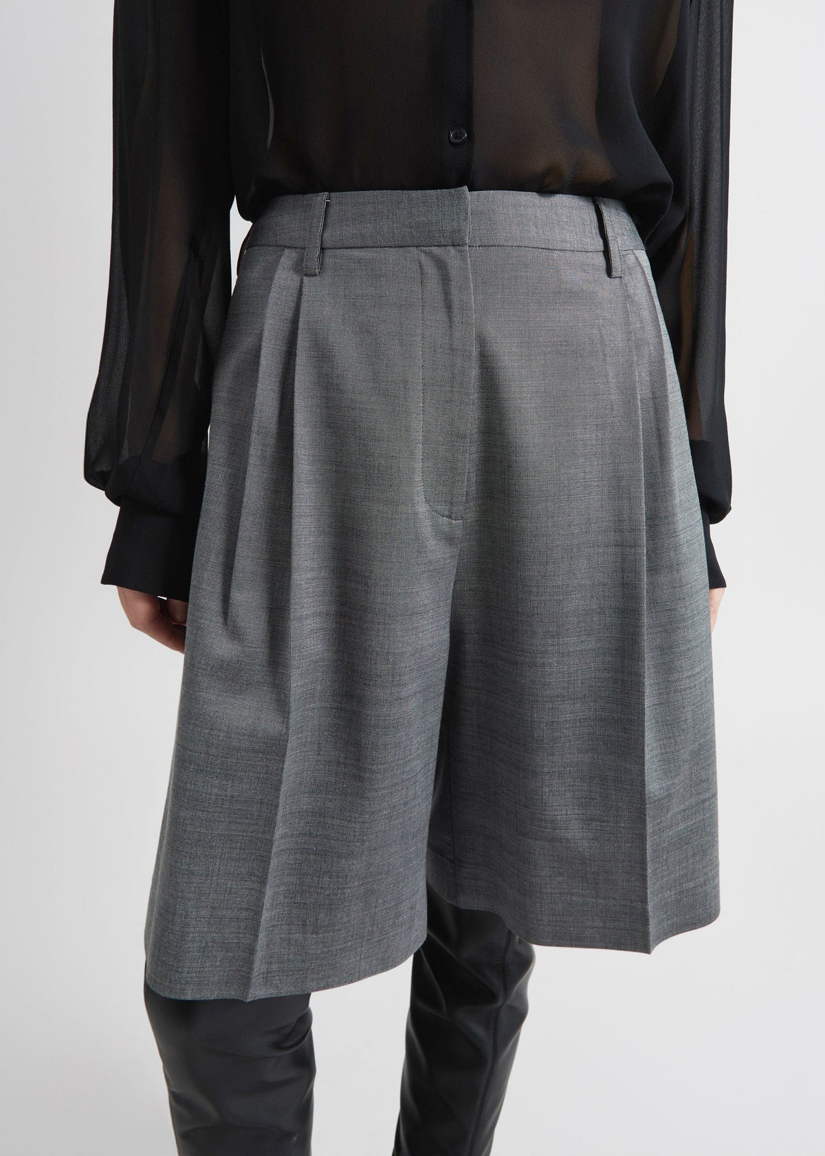 Marfa Pleated Bermuda Shorts - Grey Melange – view 2 of 10