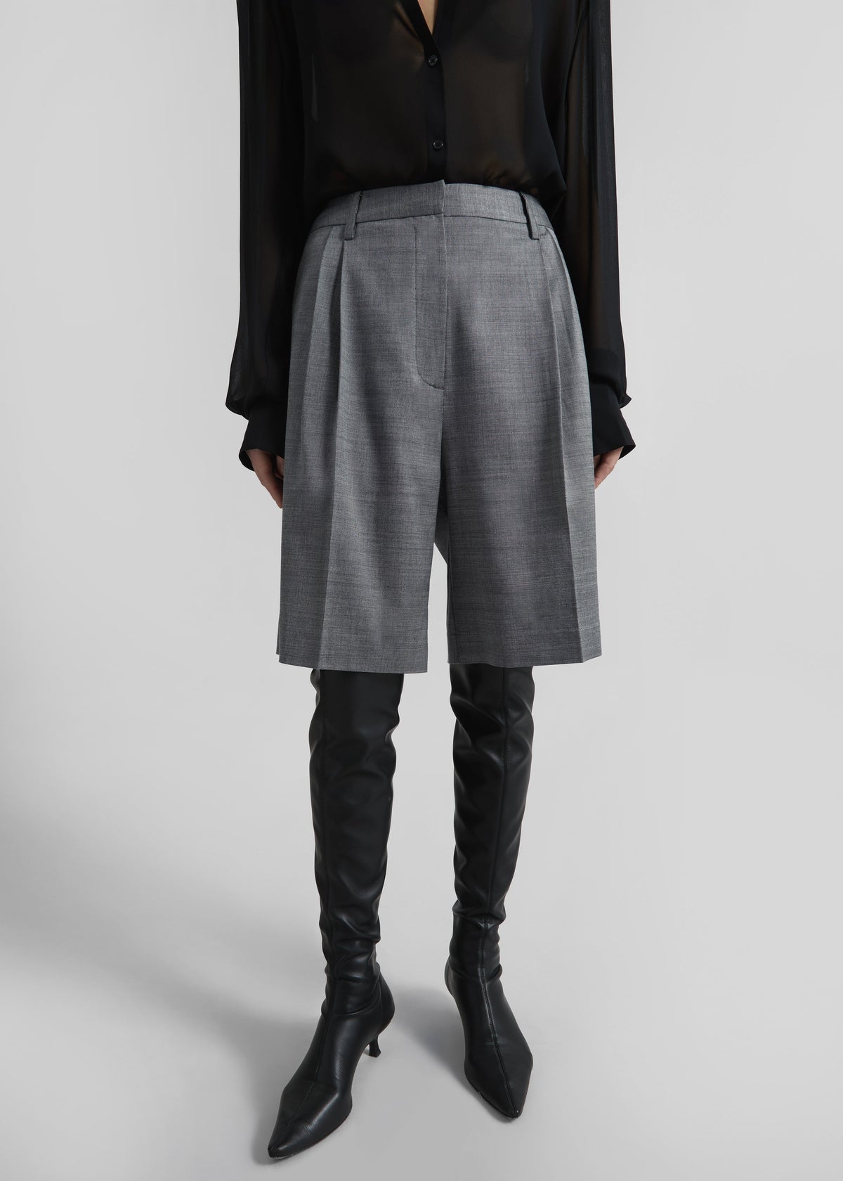 Marfa Pleated Bermuda Shorts - Grey Melange – view 7 of 10