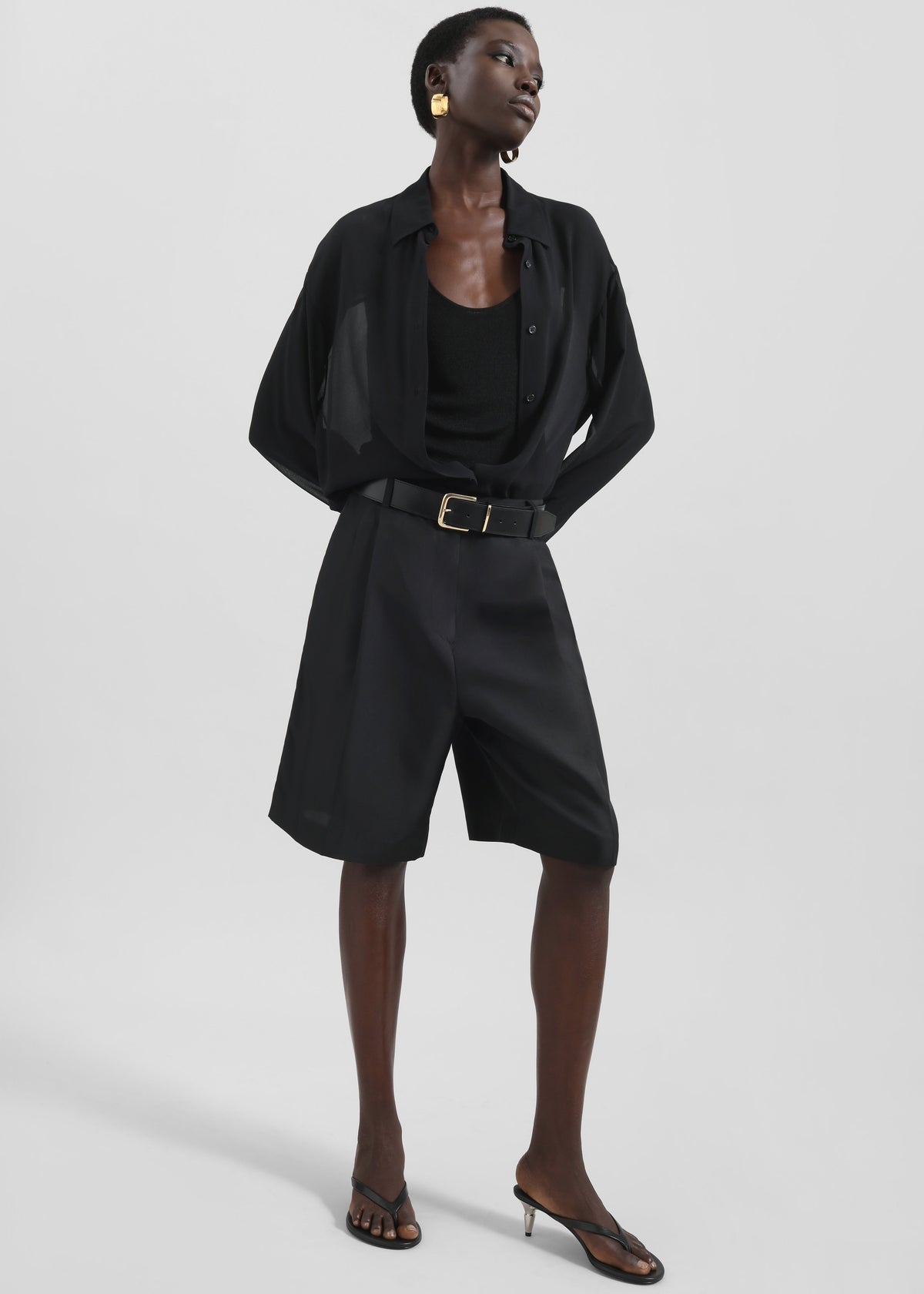 Marfa Pleated Silk Bermuda Shorts - Black – view 1 of 9