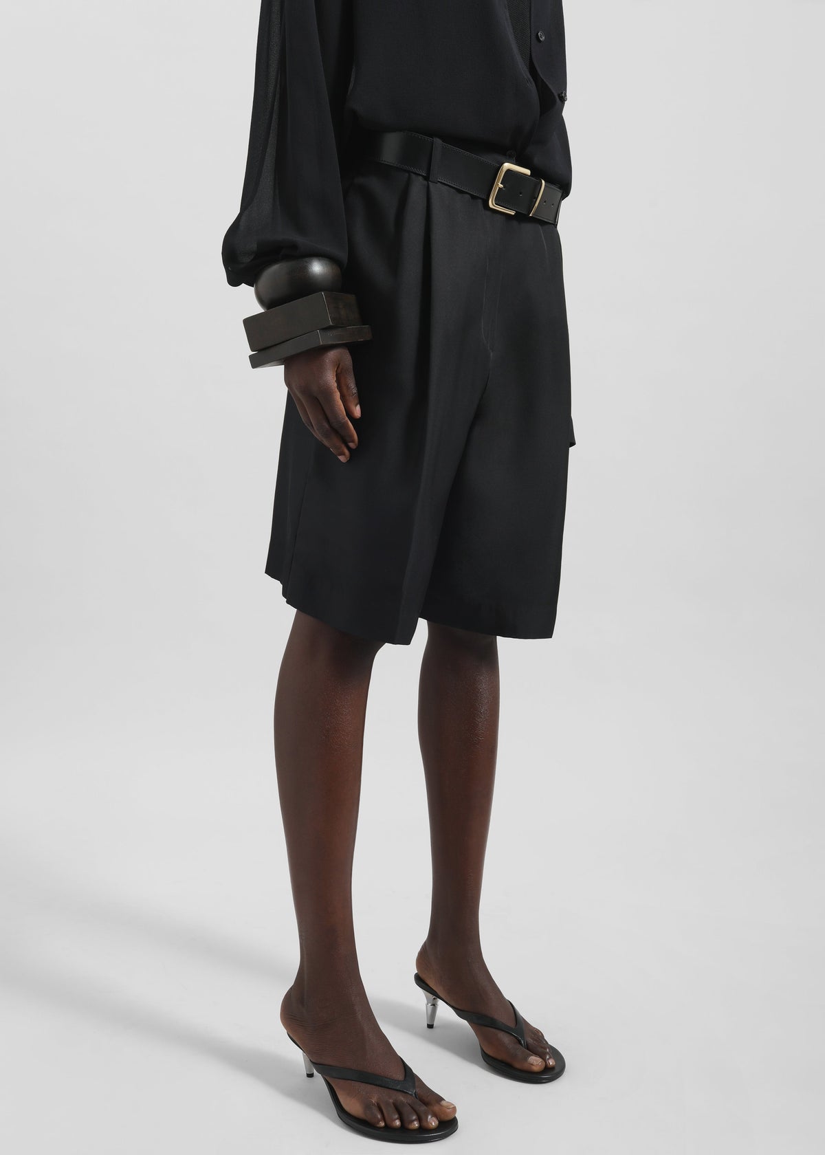 Marfa Pleated Silk Bermuda Shorts - Black – view 6 of 9