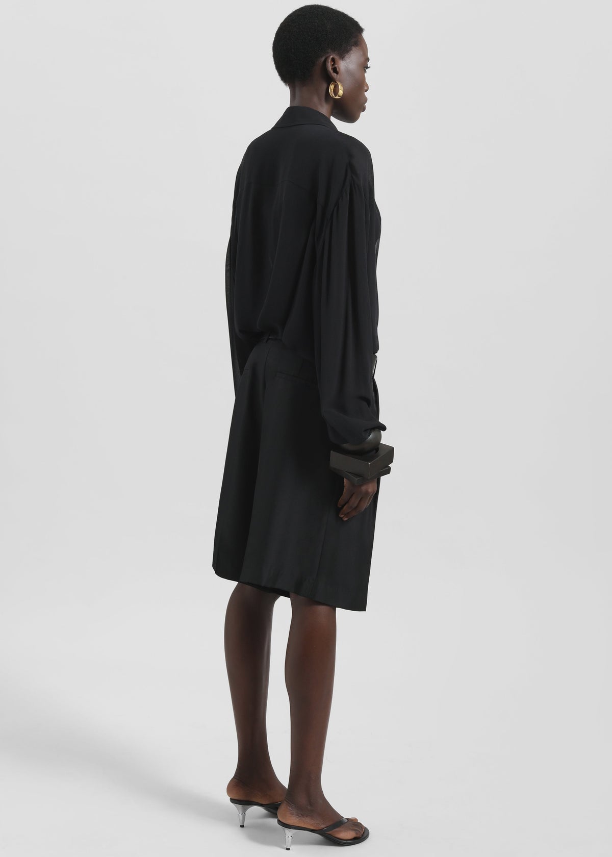 Marfa Pleated Silk Bermuda Shorts - Black – view 8 of 9