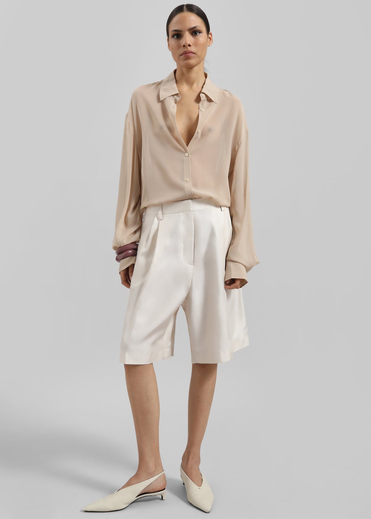 Marfa Pleated Silk Bermuda Shorts - Ivory – view 1 of 6