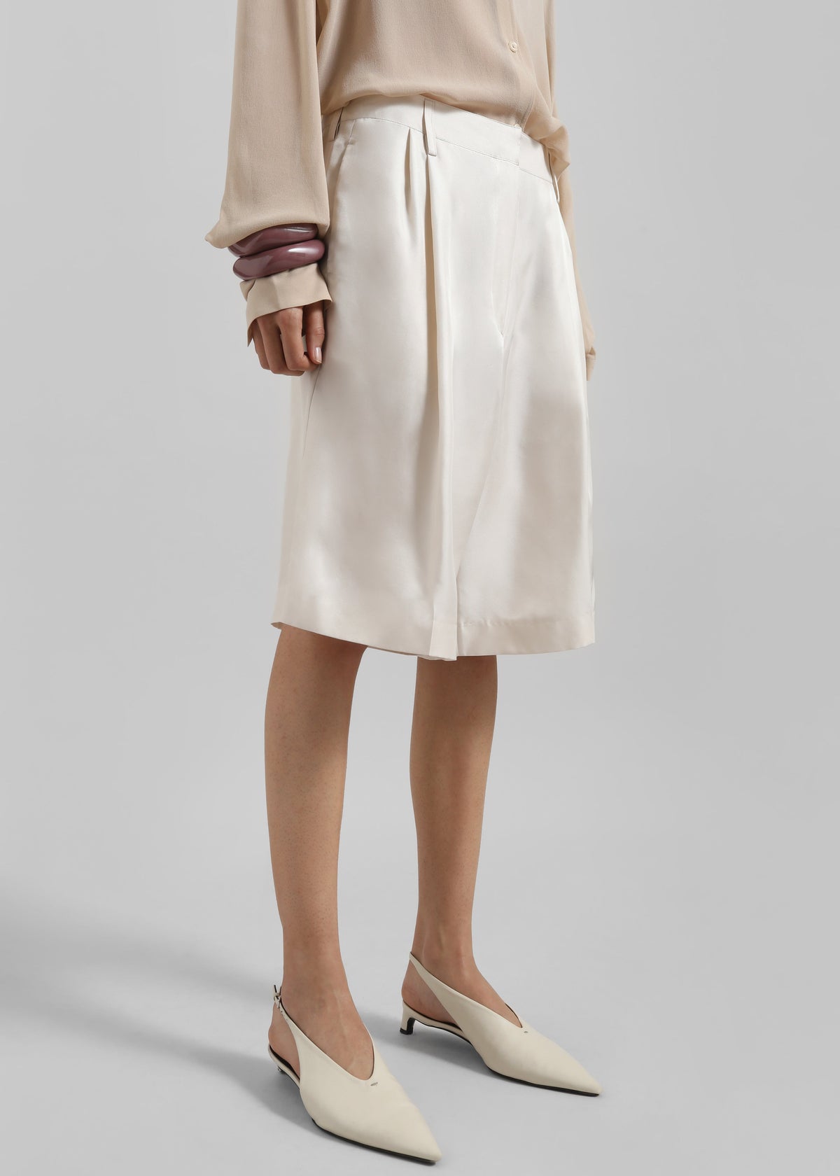Marfa Pleated Silk Bermuda Shorts - Ivory – view 3 of 6