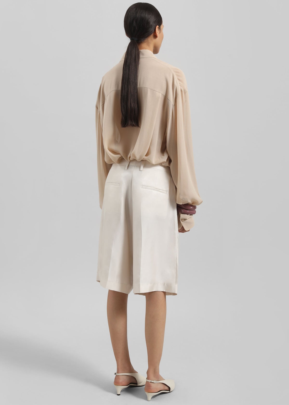 Marfa Pleated Silk Bermuda Shorts - Ivory – view 5 of 6