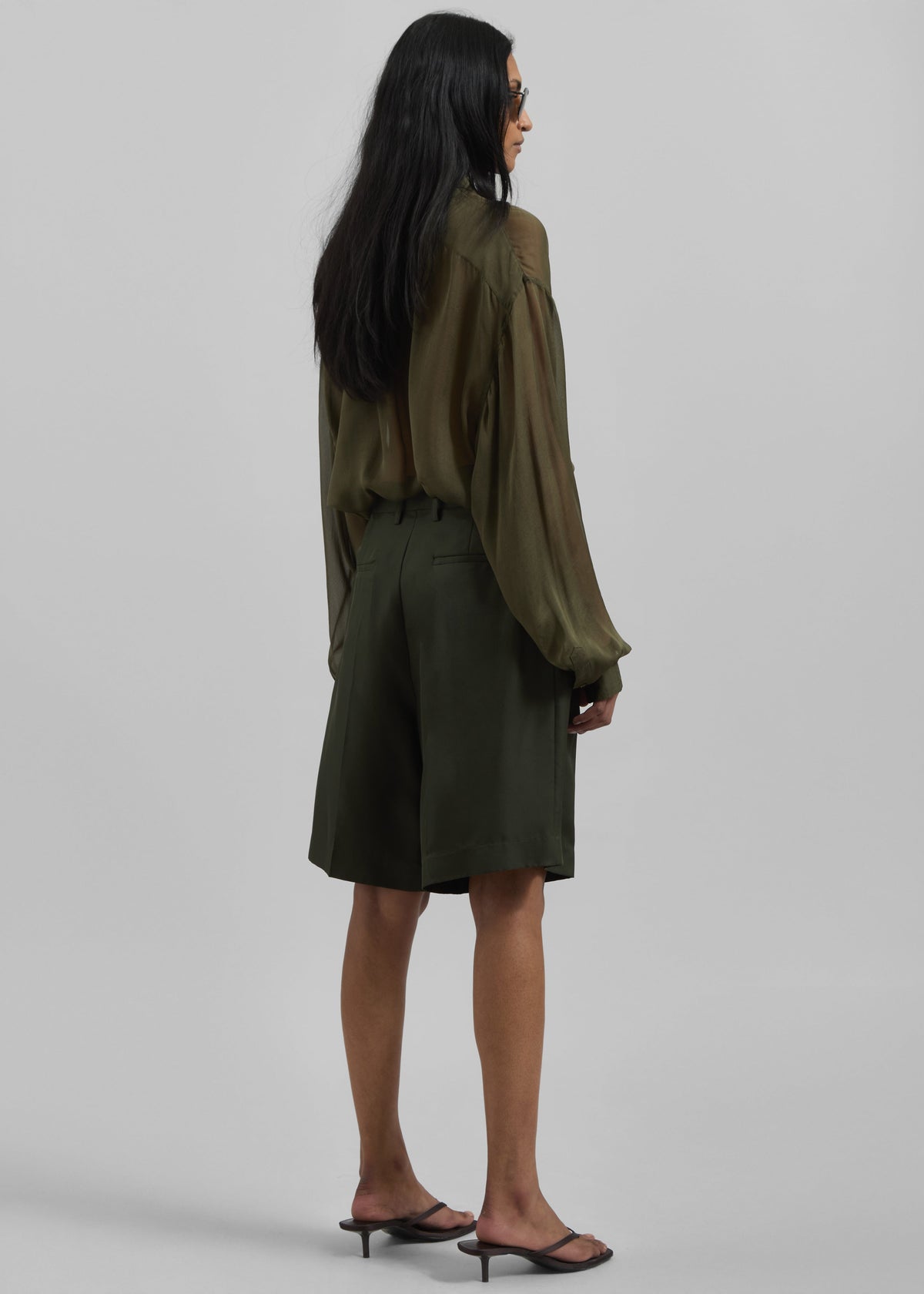 Marfa Pleated Silk Bermuda Shorts - Khaki – view 5 of 6