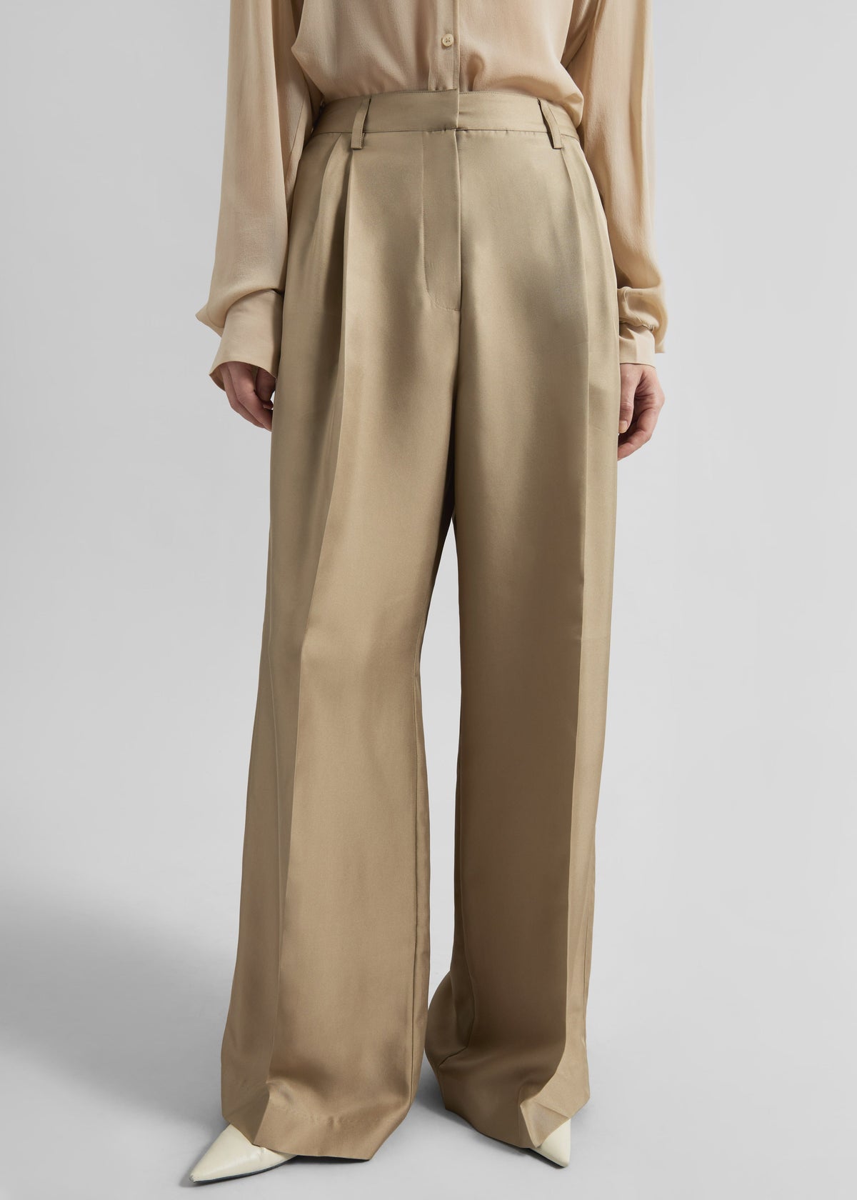 Marfa Pleated Silk Trousers - Beige – view 1 of 8
