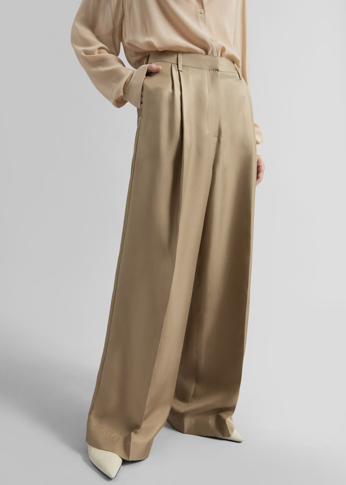Marfa Pleated Silk Trousers - Beige – view 2 of 8