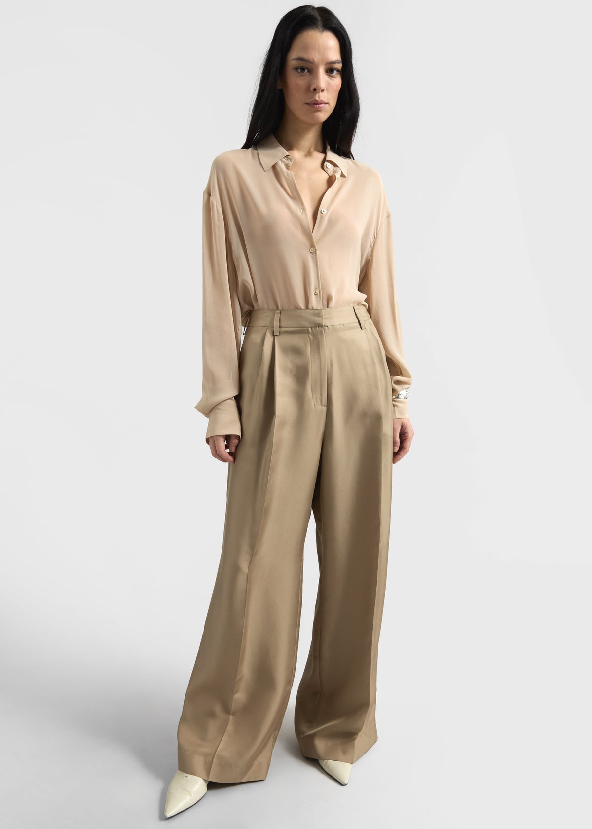 Marfa Pleated Silk Trousers - Beige – view 4 of 8