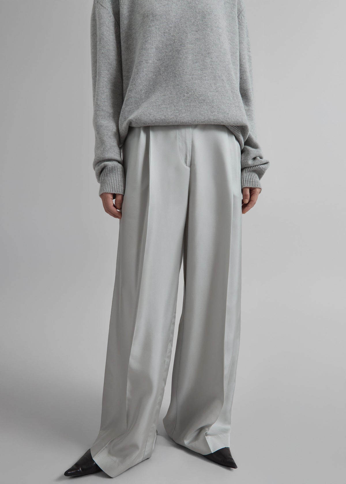 Marfa Pleated Silk Trousers - Grey – view 1 of 9