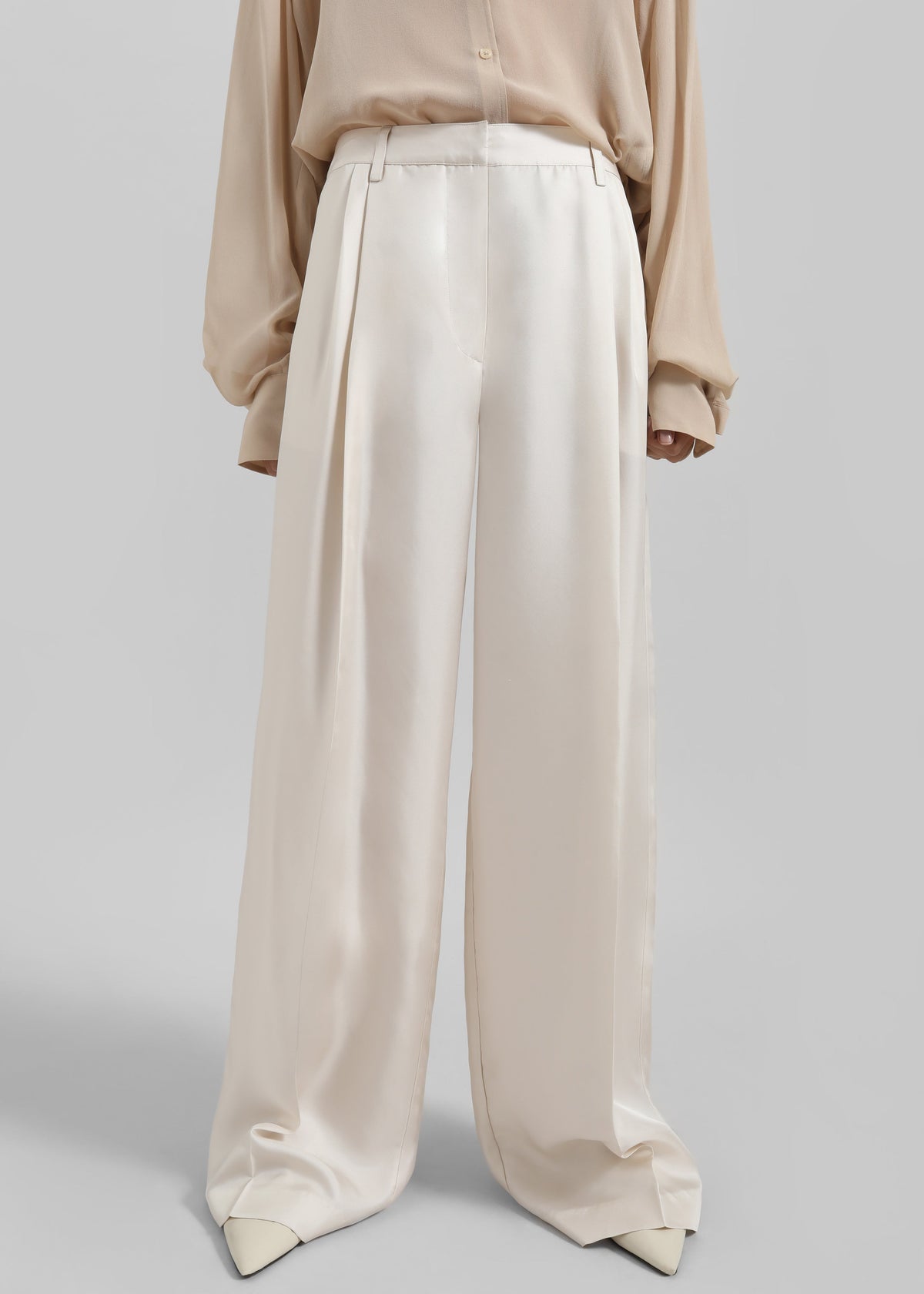 Marfa Pleated Silk Trousers - Ivory – view 2 of 7
