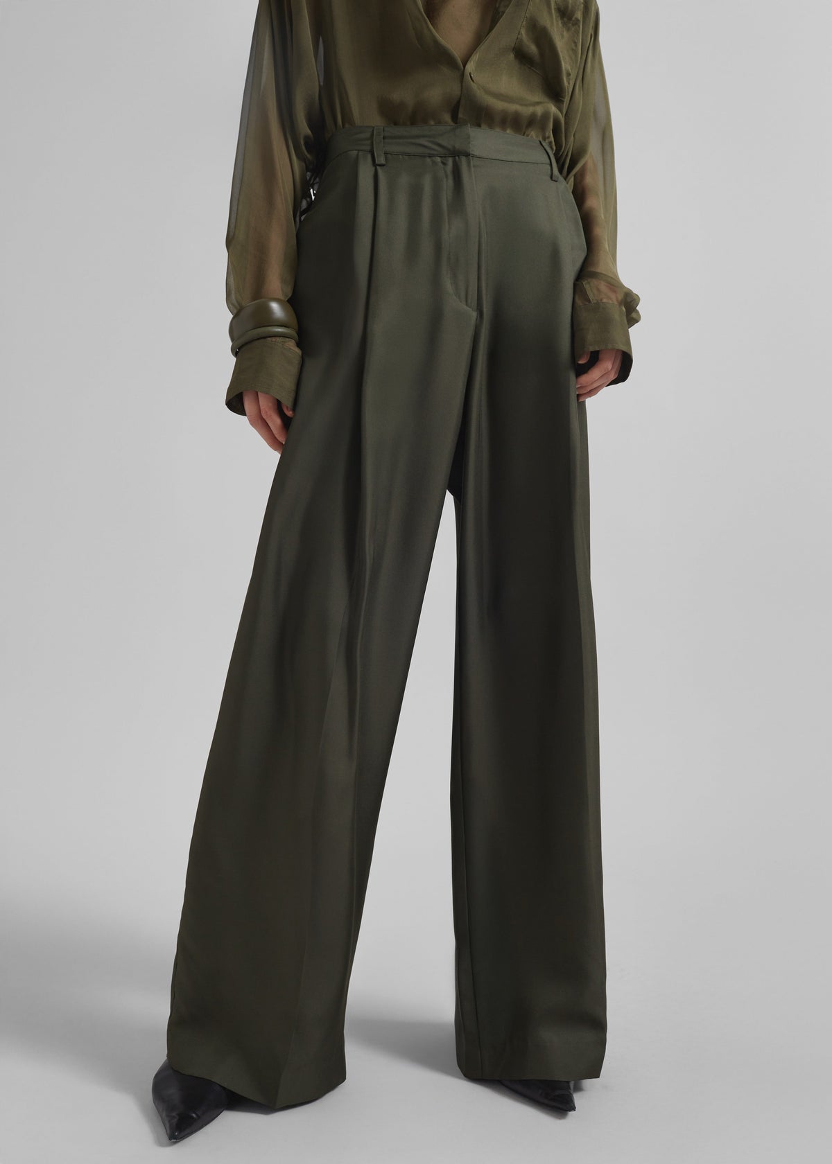 Marfa Pleated Silk Trousers - Khaki – view 2 of 8