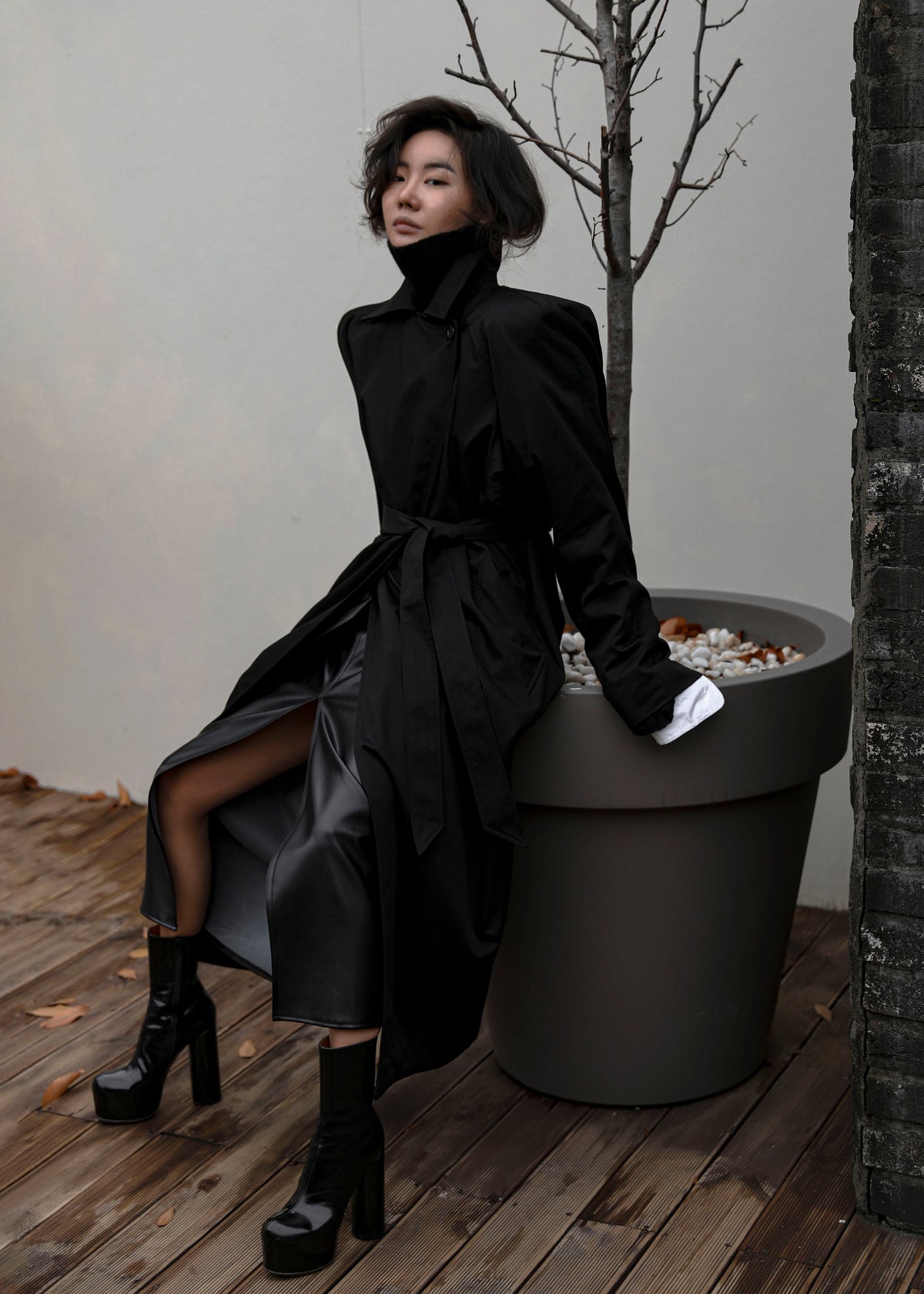 Marisol Box Shoulder Trench - Black – view 2 of 13