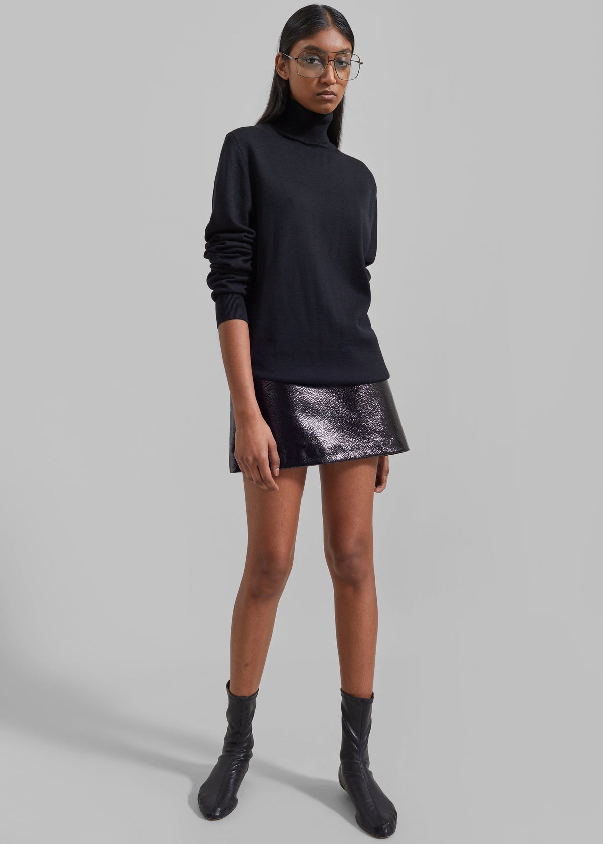 Mary Crackled Faux Leather Mini Skirt - Black – view 6 of 7