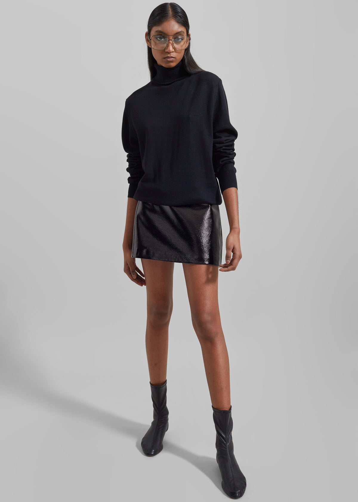 Mary Crackled Faux Leather Mini Skirt - Black – view 3 of 7
