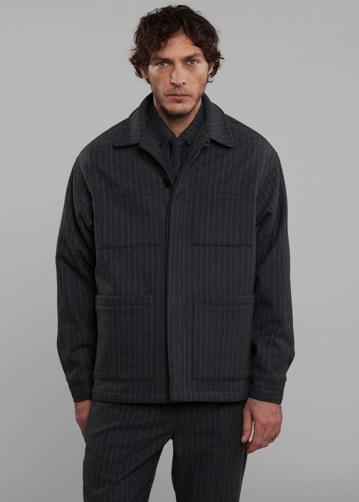 Mason Boxy Wool Jacket - Dark Grey/White Pinstripe – view 7 of 11