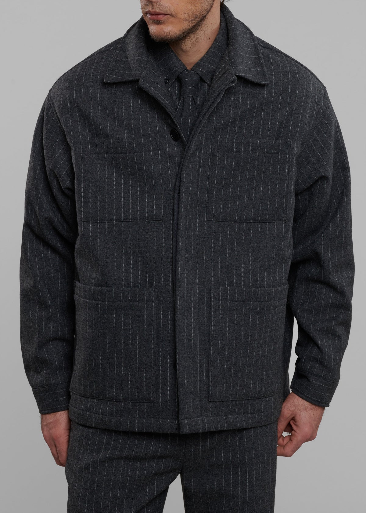 Mason Boxy Wool Jacket - Dark Grey/White Pinstripe – view 2 of 11