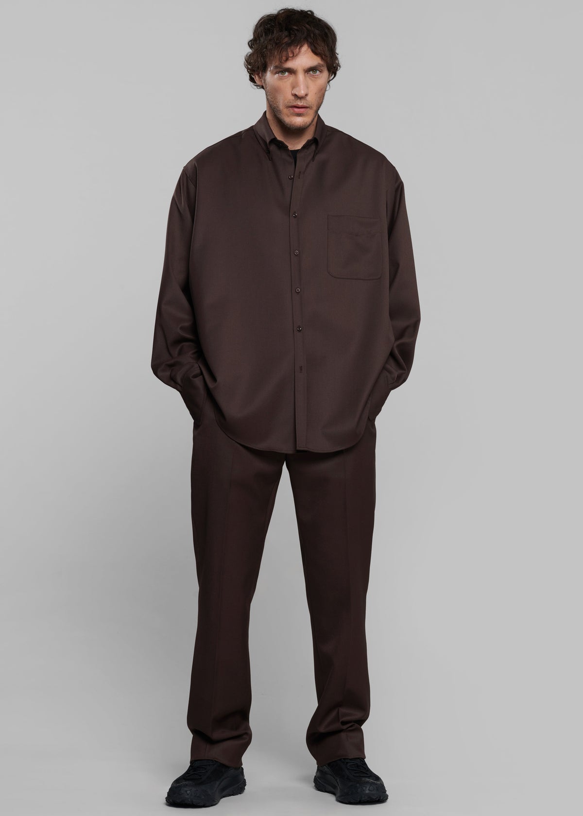 Mason Wool Button Up Shirt - Brown – view 5 of 8