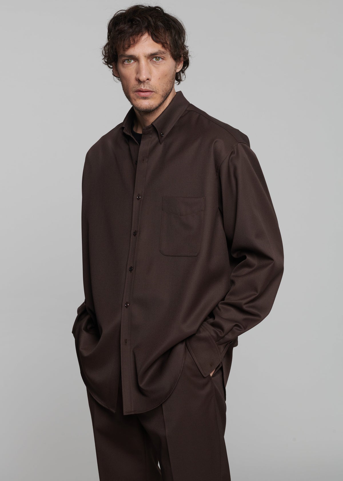 Mason Wool Button Up Shirt - Brown – view 4 of 8