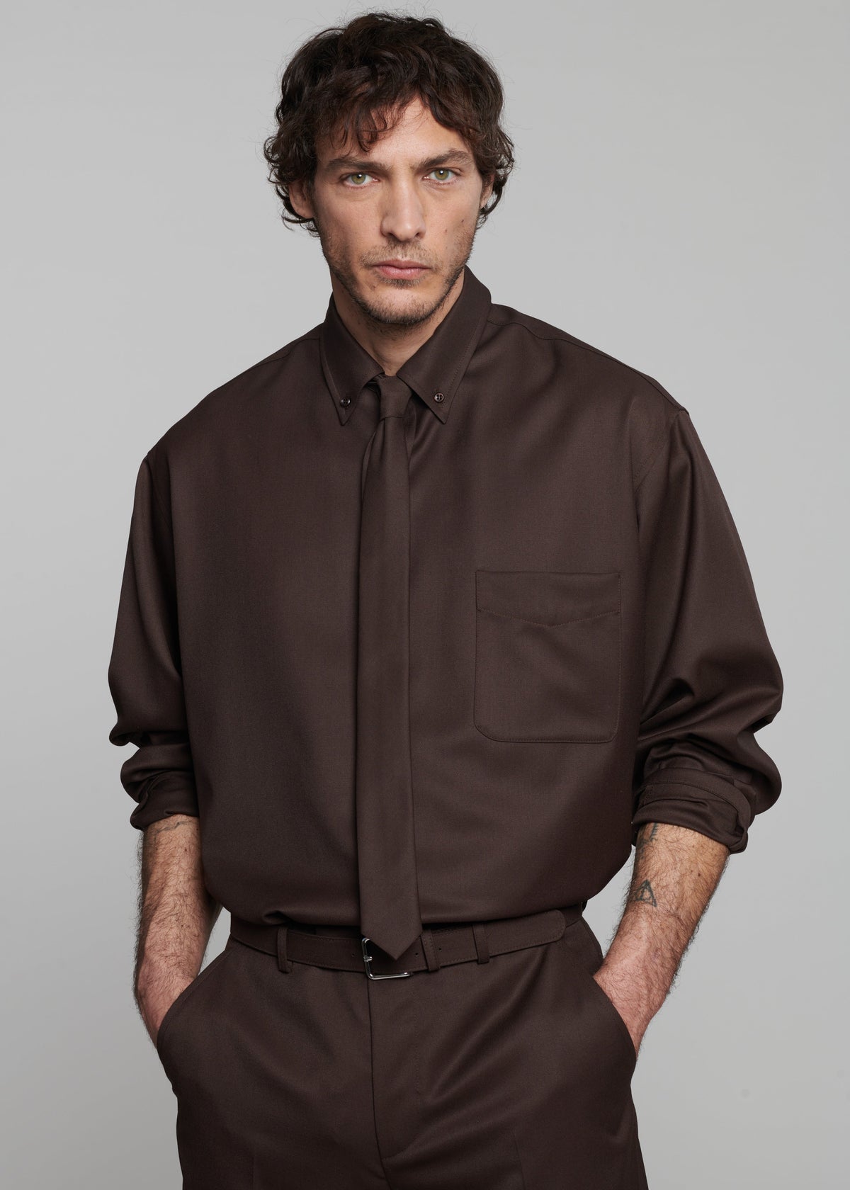Mason Wool Button Up Shirt - Brown – view 1 of 8