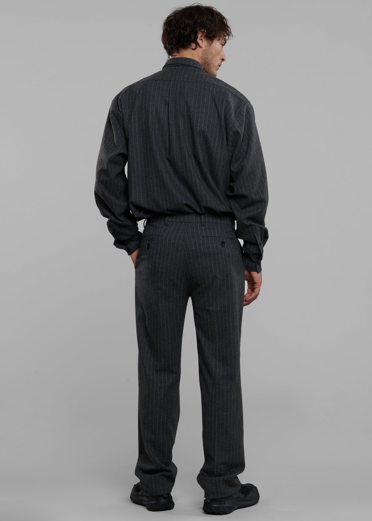 Mason Wool Button Up Shirt - Dark Grey/White Pinstripe – view 7 of 8