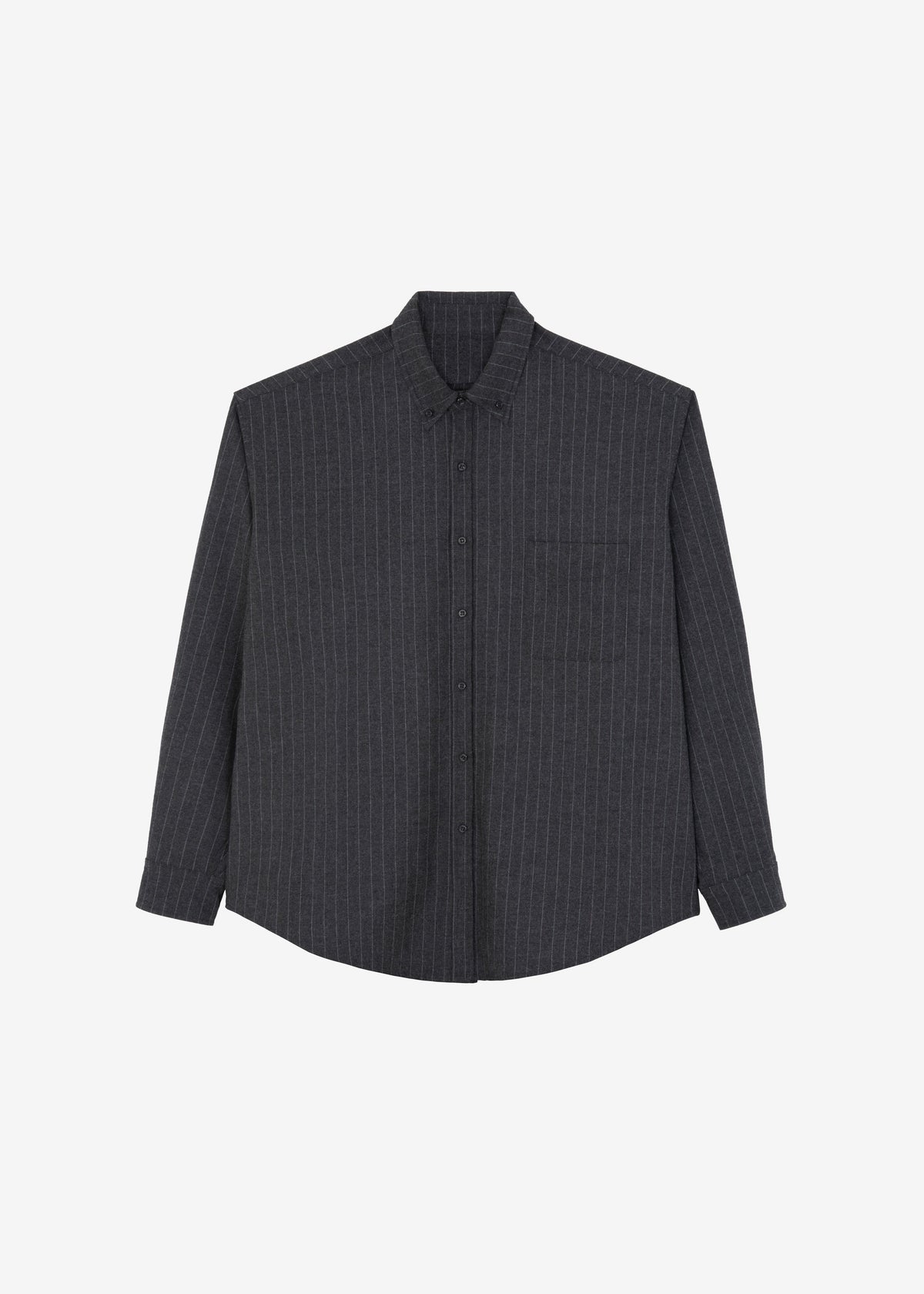 Mason Wool Button Up Shirt - Dark Grey/White Pinstripe – view 8 of 8