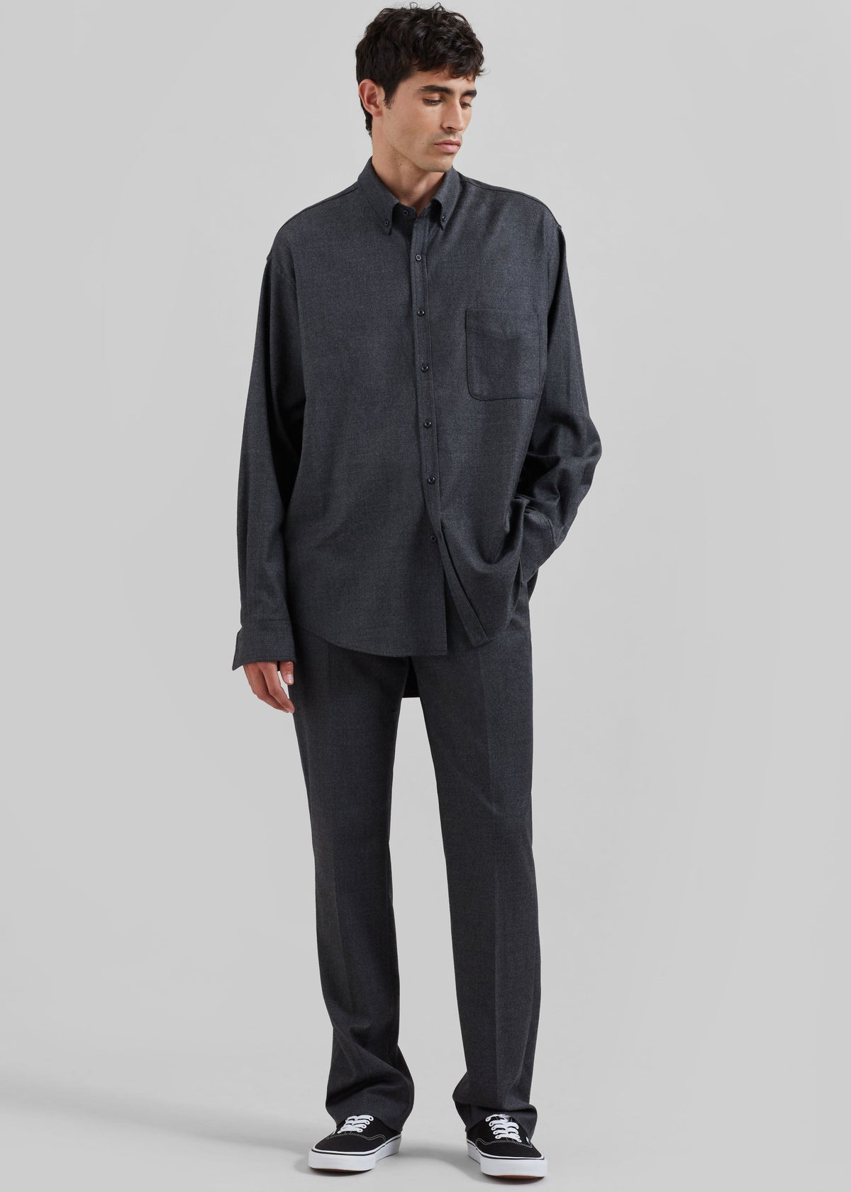 Mason Wool Flannel Button Up Shirt - Charcoal – view 4 of 10