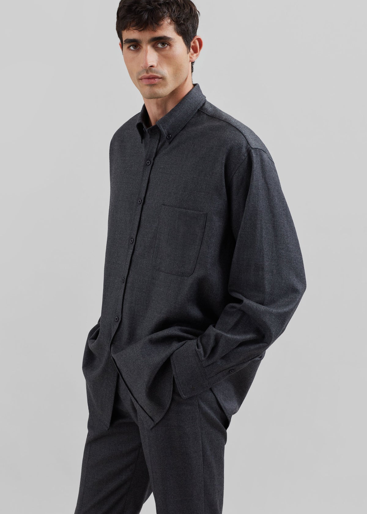 Mason Wool Flannel Button Up Shirt - Charcoal – view 1 of 10