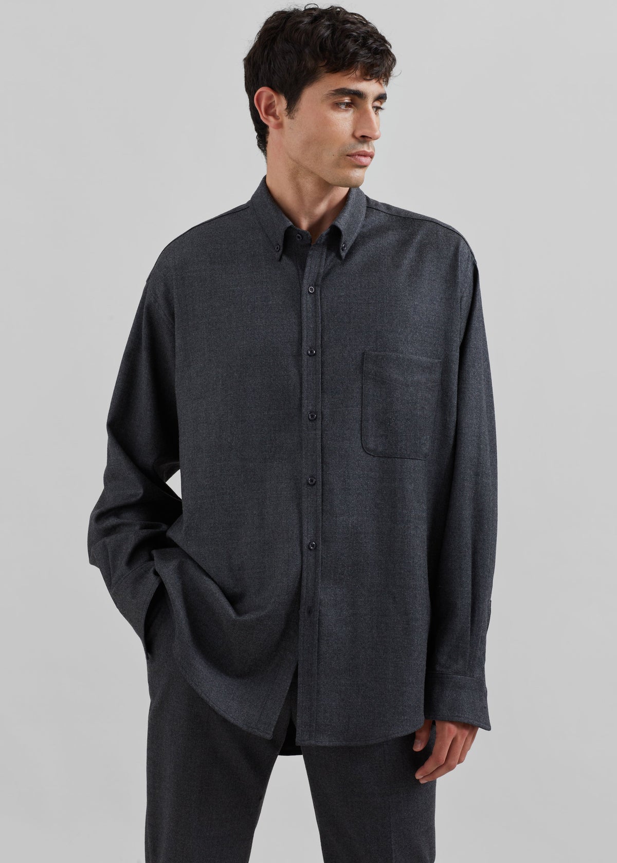 Mason Wool Flannel Button Up Shirt - Charcoal – view 7 of 10