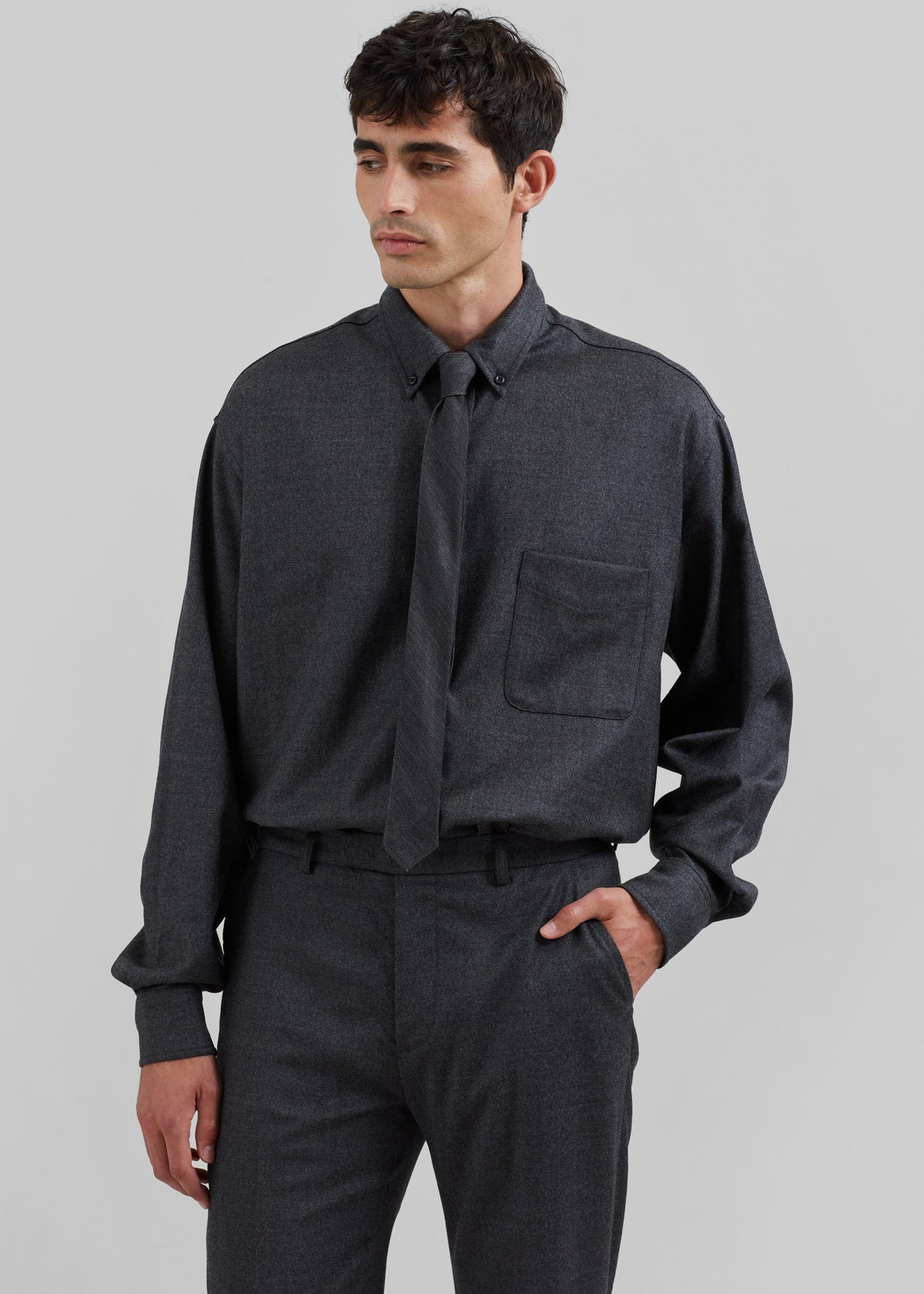 Mason Wool Flannel Button Up Shirt - Charcoal – view 5 of 10
