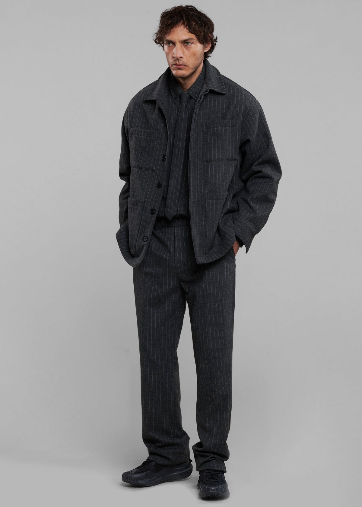 Mason Boxy Wool Jacket - Dark Grey/White Pinstripe – view 10 of 11